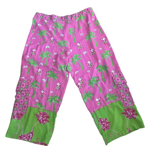Women's Vanity Collection Pant Monkey Palm Tree Pink Green FUN Cargo Beads Large - Picture 12 of 13